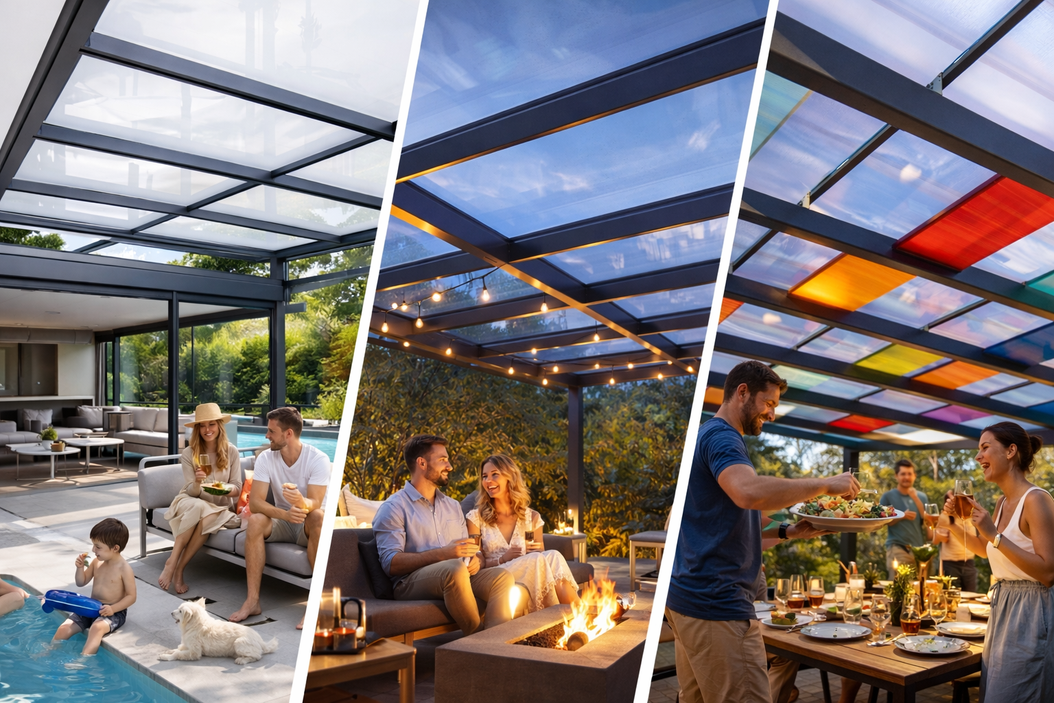 Différentes applications du polycarbonate alvéolaire : transparent, translucide, teintée