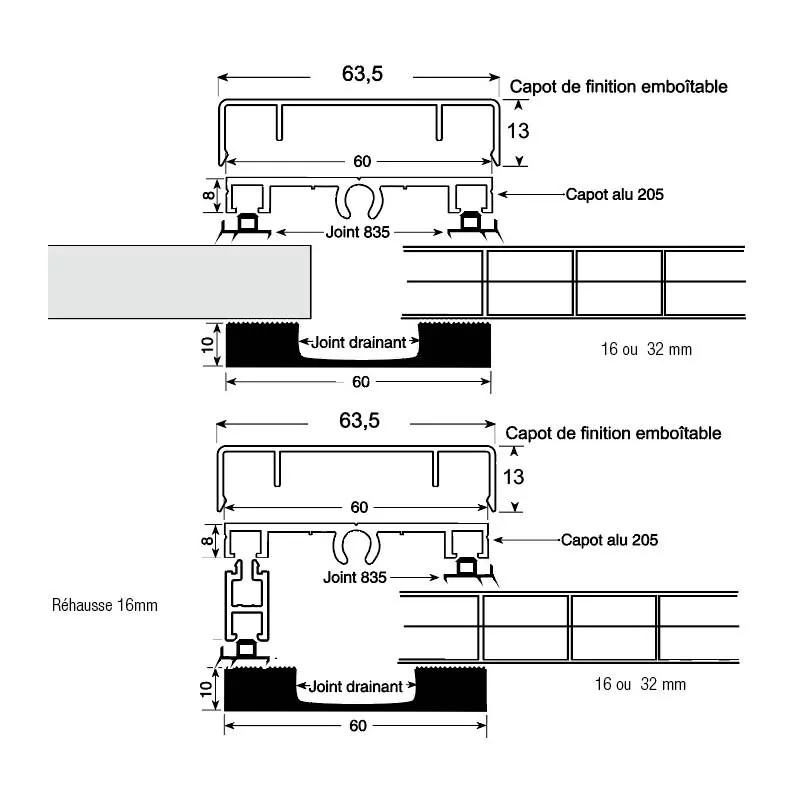 Profil avec système de joint drainant I Pour couverture I Sunclear Profil avec système de joint drainant I Pour couverture I Sunclear
