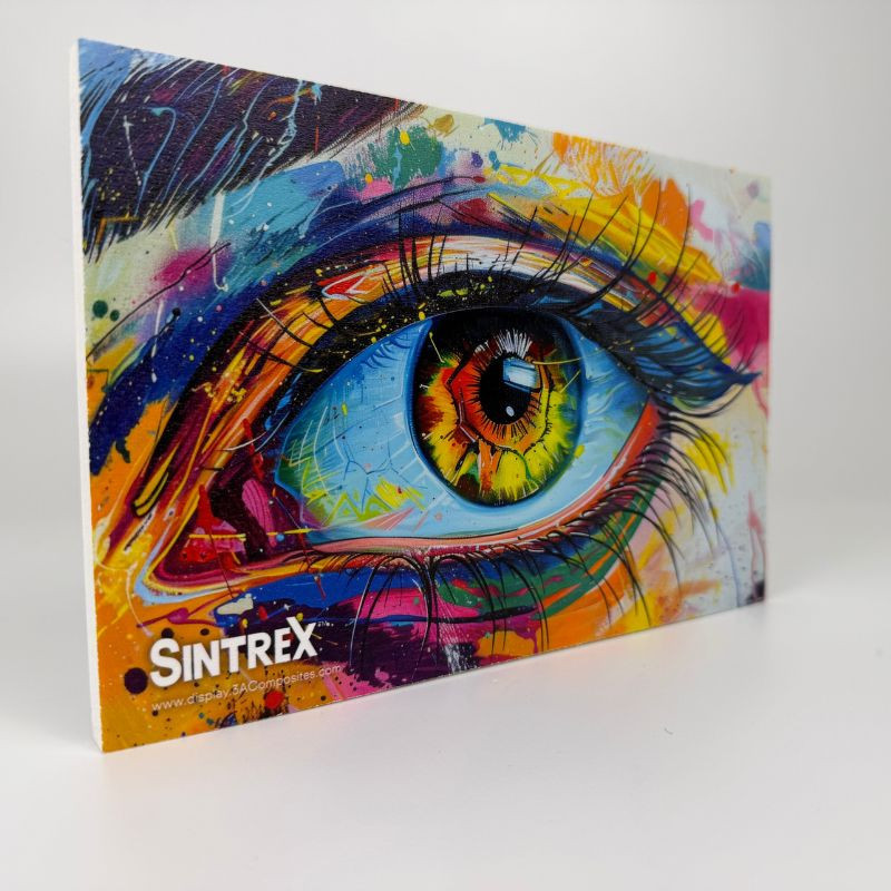 Oeil coloré imprimé sur un panneau en PET expansé SINTREX®