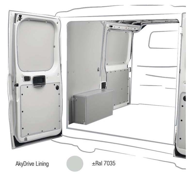 Un véhicule est équipé de polypropylène alvéolaire AkyDrive® Lining, permettant de protéger ses parois intérieures et fabriquer des caisses avec effet charnière 