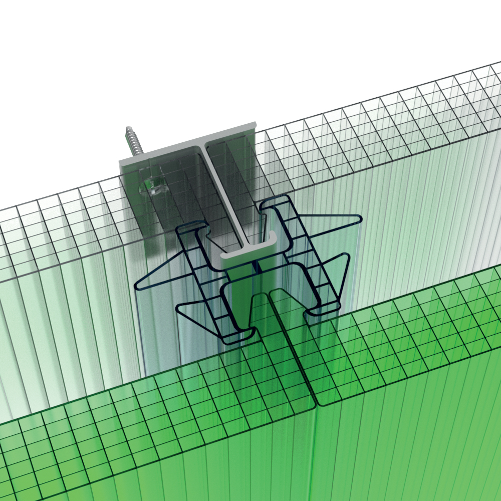 Bâtiment vu d'une rue avec un bardage en plaques de polycarbonate alvéolaire. Le système emboîtable arcoPlus® 549 est résistant aux UV.