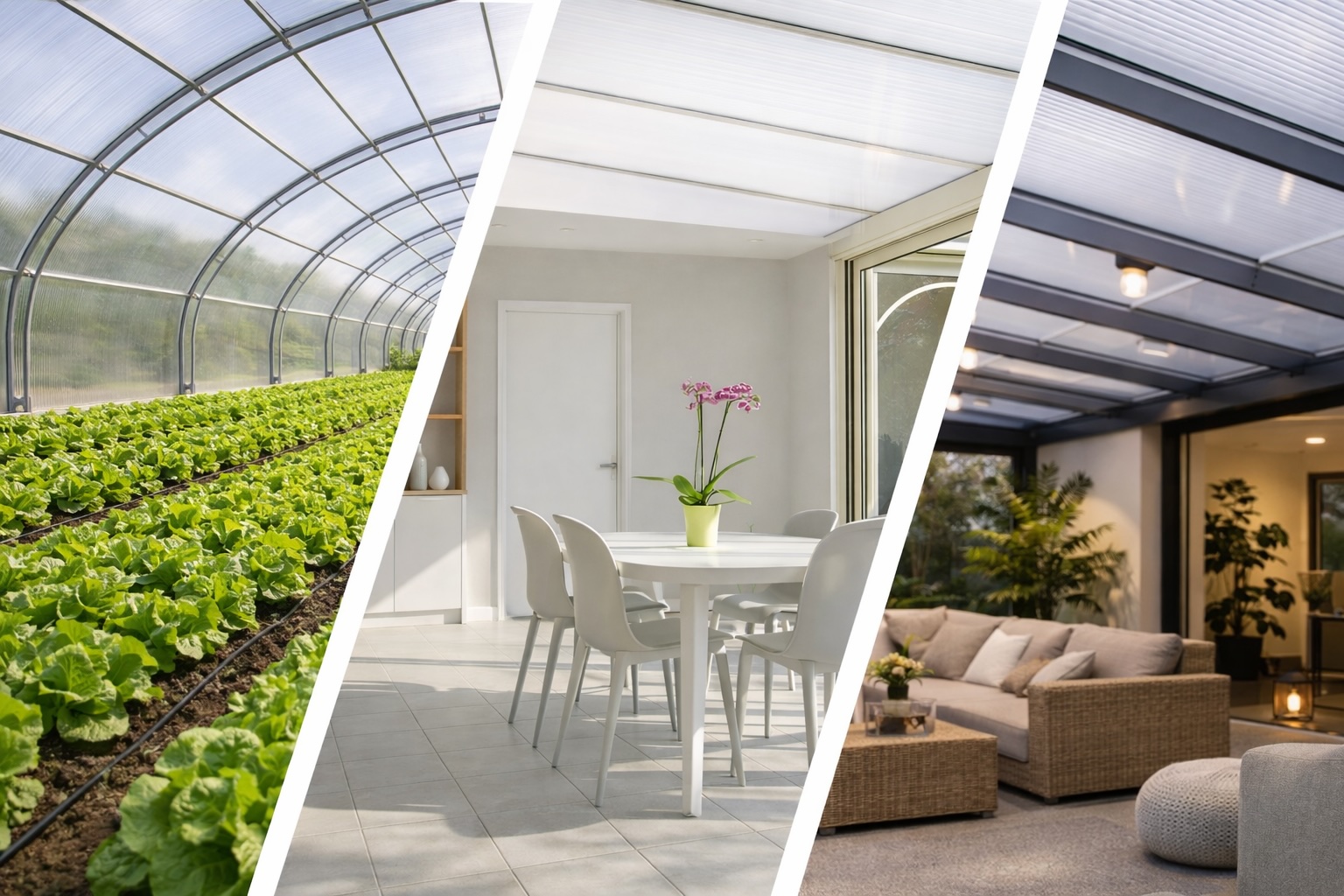 Différentes applications du polycarbonate alvéolaire : transparent, translucide, teintée 